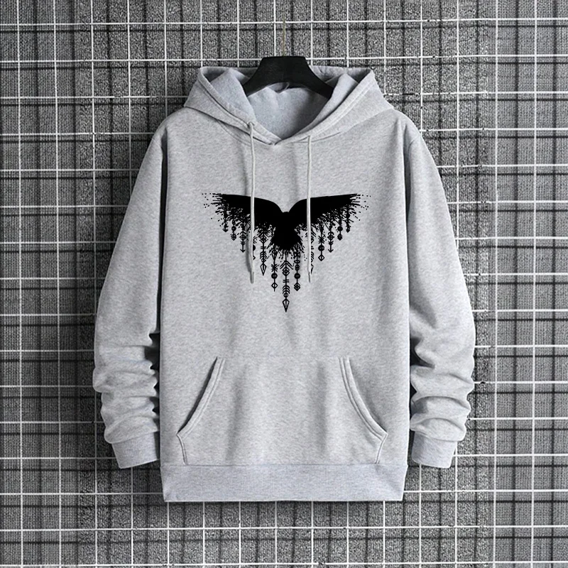 Street Fashion Style Male - Raven Printed Mens Hoodie 2025 Urban