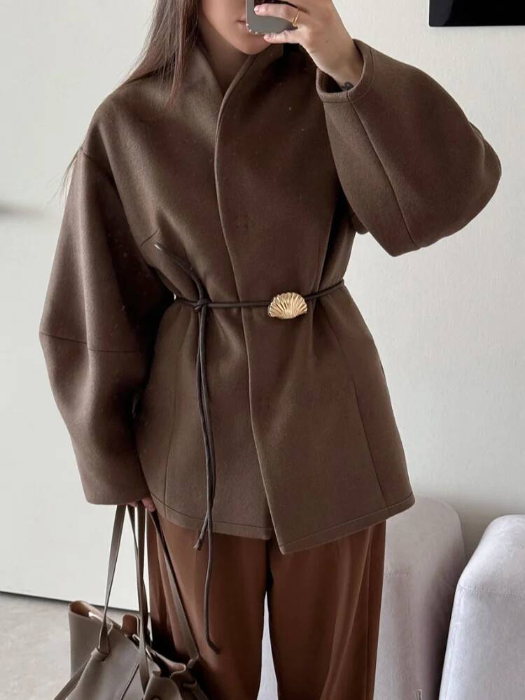 Chic Women's Solid Woolen Coat - Street Fashion Taiwan recension och pris