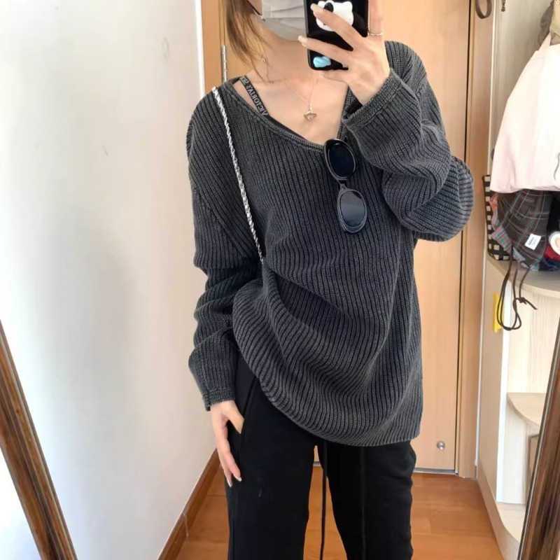 V-neck Washed Solid Color Casu - Street Fashion Winter 2025 recension och pris