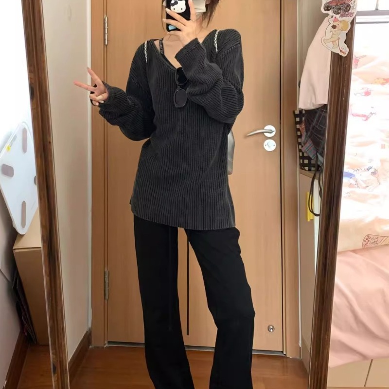 V-neck Washed Solid Color Casu - Street Fashion Winter 2025 recension och pris