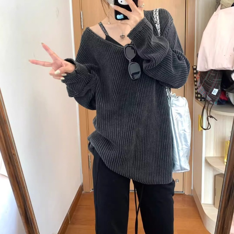 V-neck Washed Solid Color Casu - Street Fashion Winter 2025 recension och pris