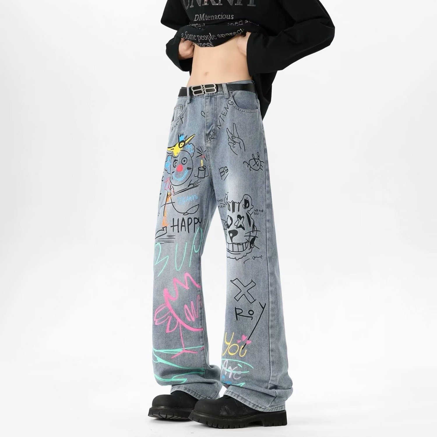 Men Graffiti Straight Leg Jean - Street Fashion Style Male recension och pris