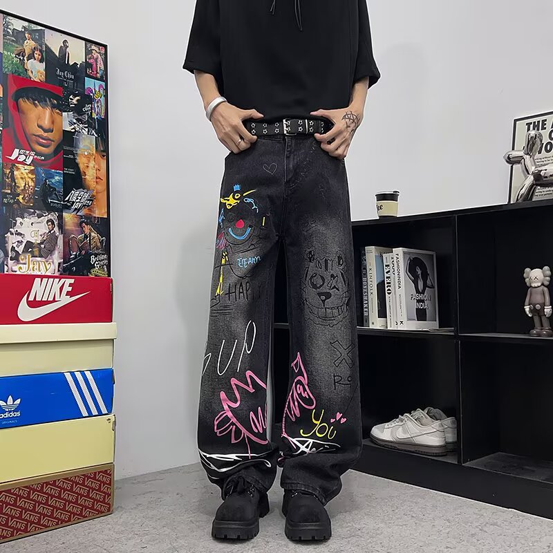 Men Graffiti Straight Leg Jean - Street Fashion Style Male recension och pris