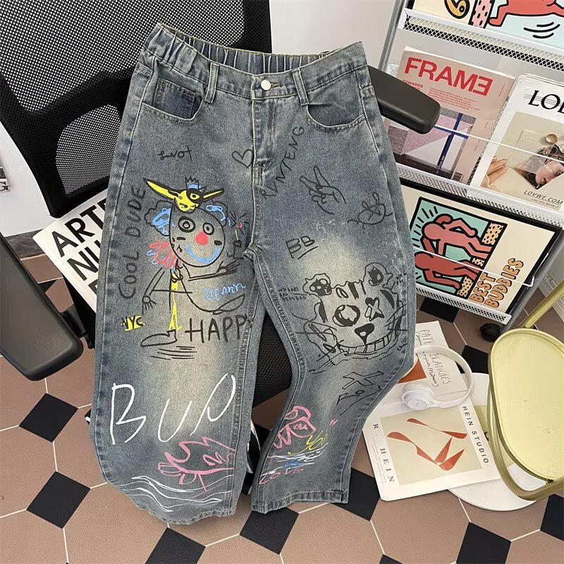 Men Graffiti Straight Leg Jean - Street Fashion Style Male recension och pris