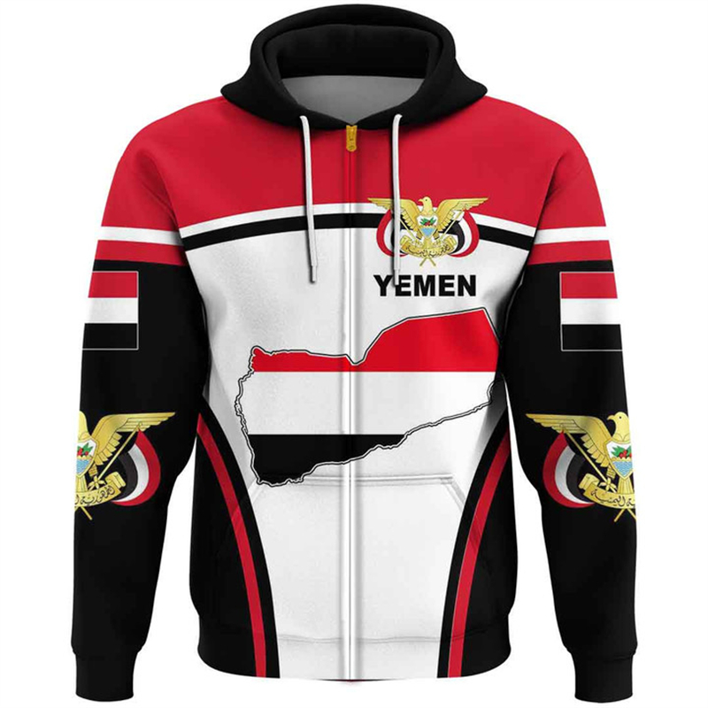 Vintage Men's Hoodie Yemen Fla - Street Fashion Zip Up Hoodie recension och pris