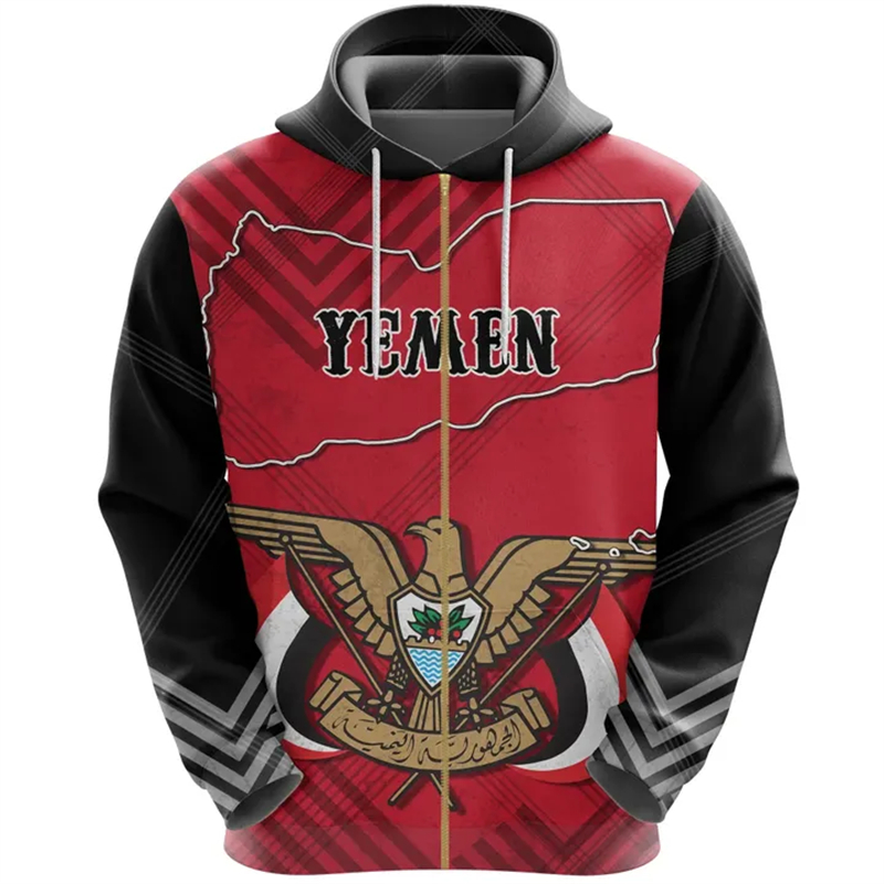 Vintage Men's Hoodie Yemen Fla - Street Fashion Zip Up Hoodie recension och pris