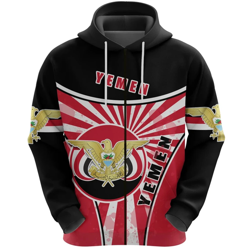 Vintage Men's Hoodie Yemen Fla - Street Fashion Zip Up Hoodie recension och pris