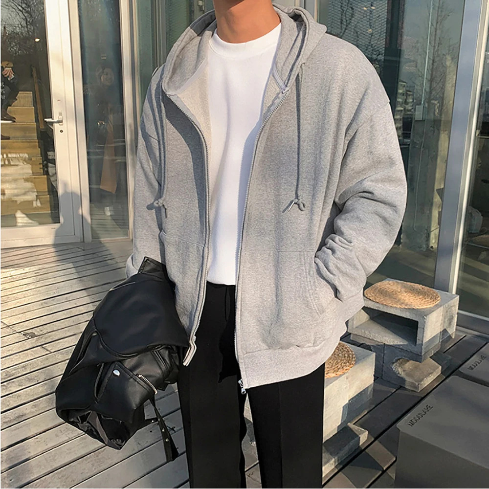 High Street Hoodie Men Solid C - Street Fashion Zip Up Hoodie recension och pris