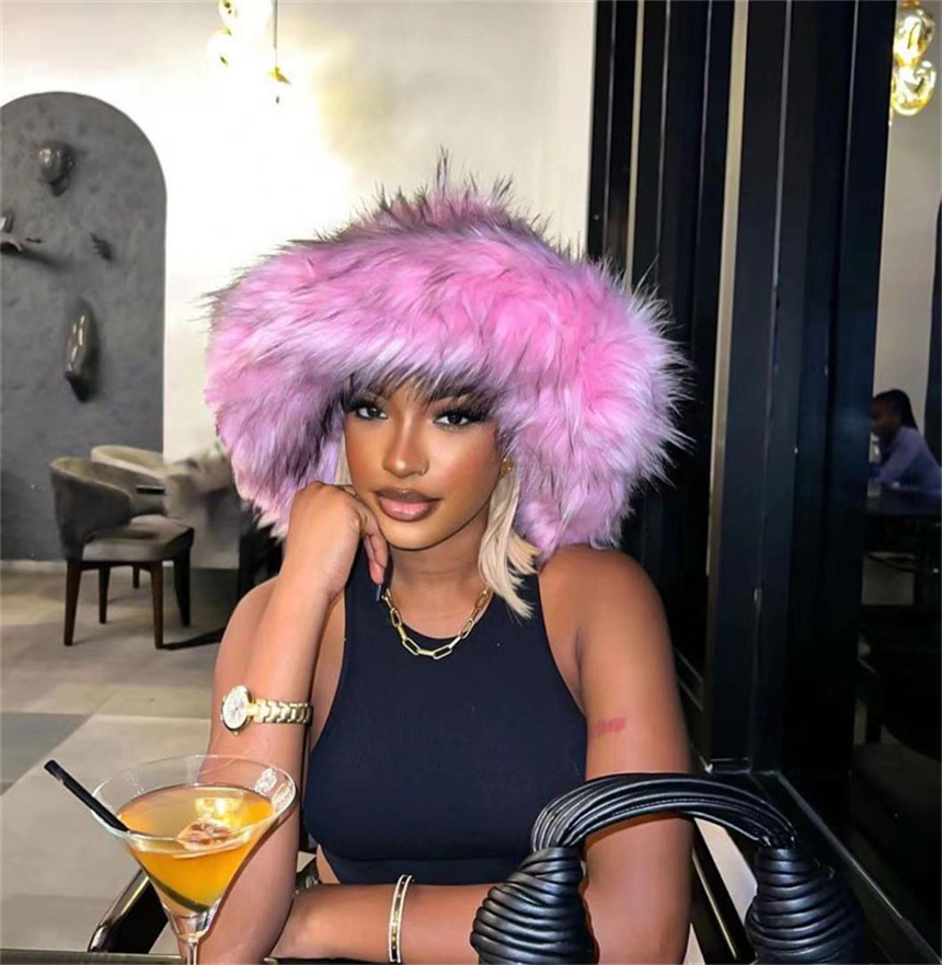 Fluffy Faux Fur Bucket Hat Win - Bucket Hat Embroidered recension och pris