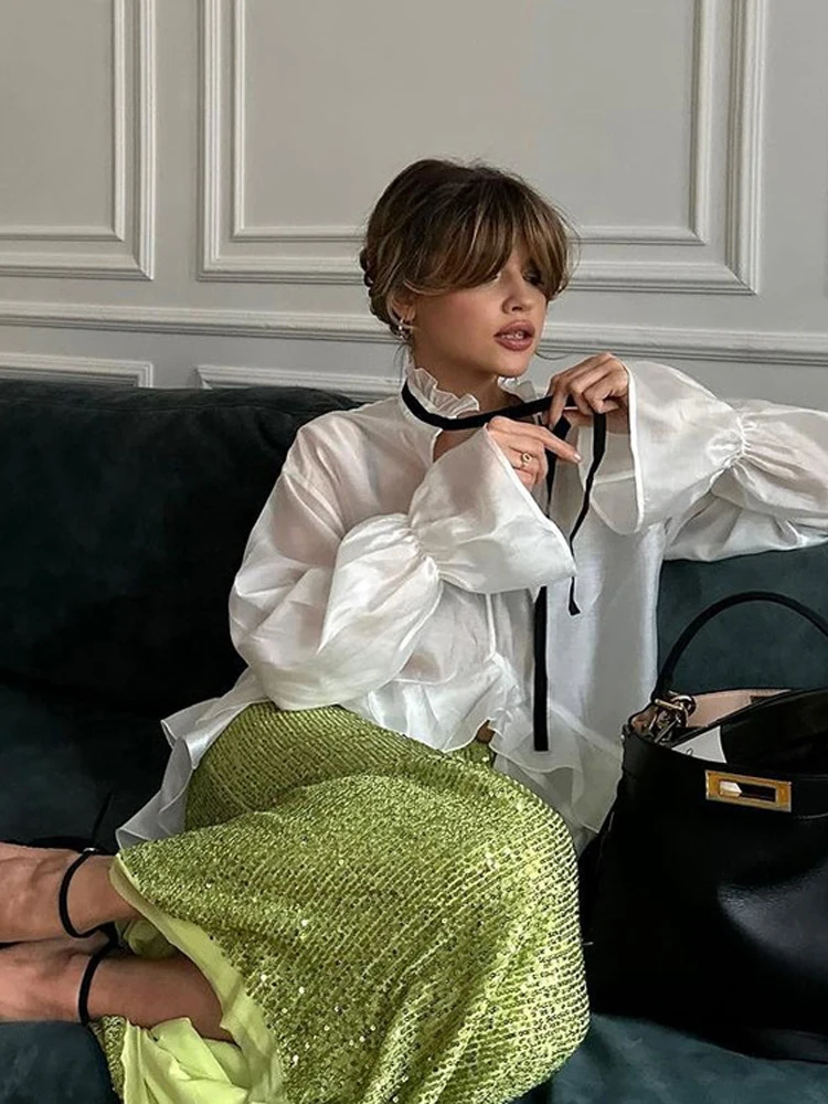 White Ruffle Hem Tie Neck Blou - Fashion Street Night recension och pris