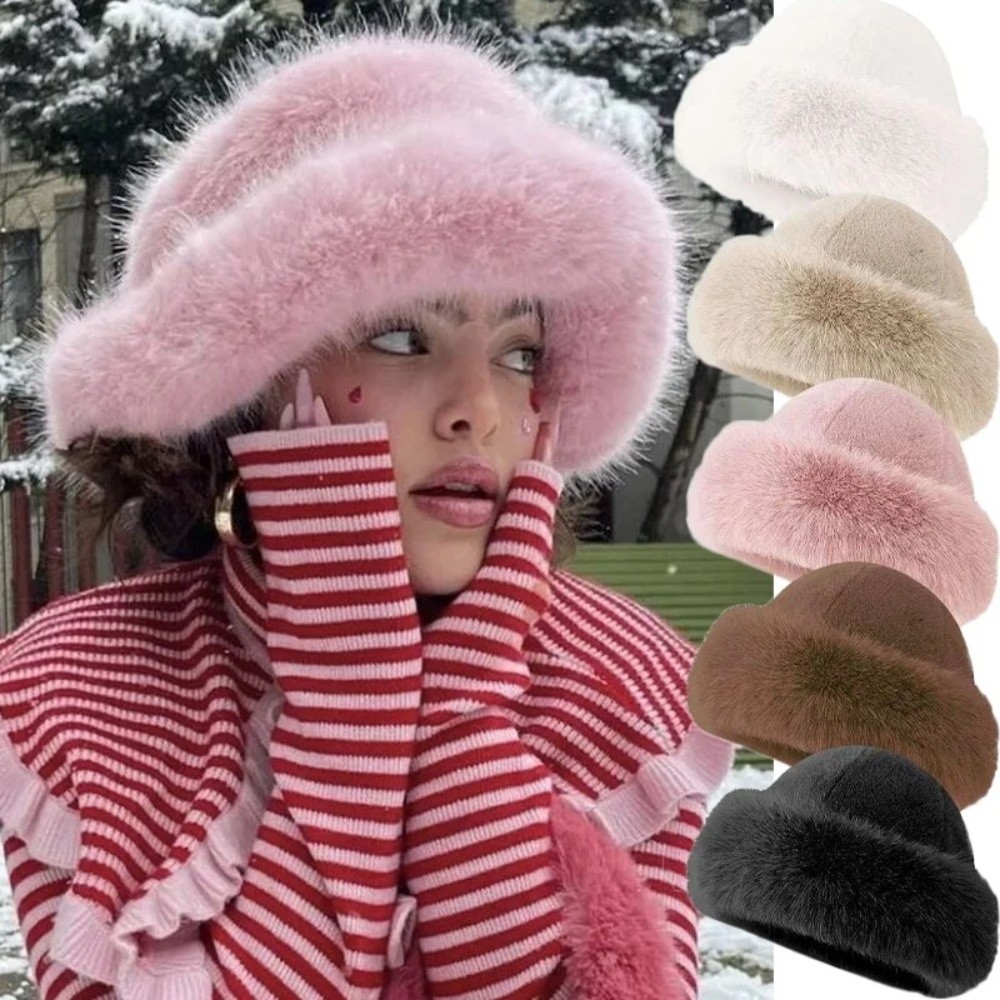 New Fluffy Fur Winter Hat Soli - Bucket Hat Embroidered recension och pris