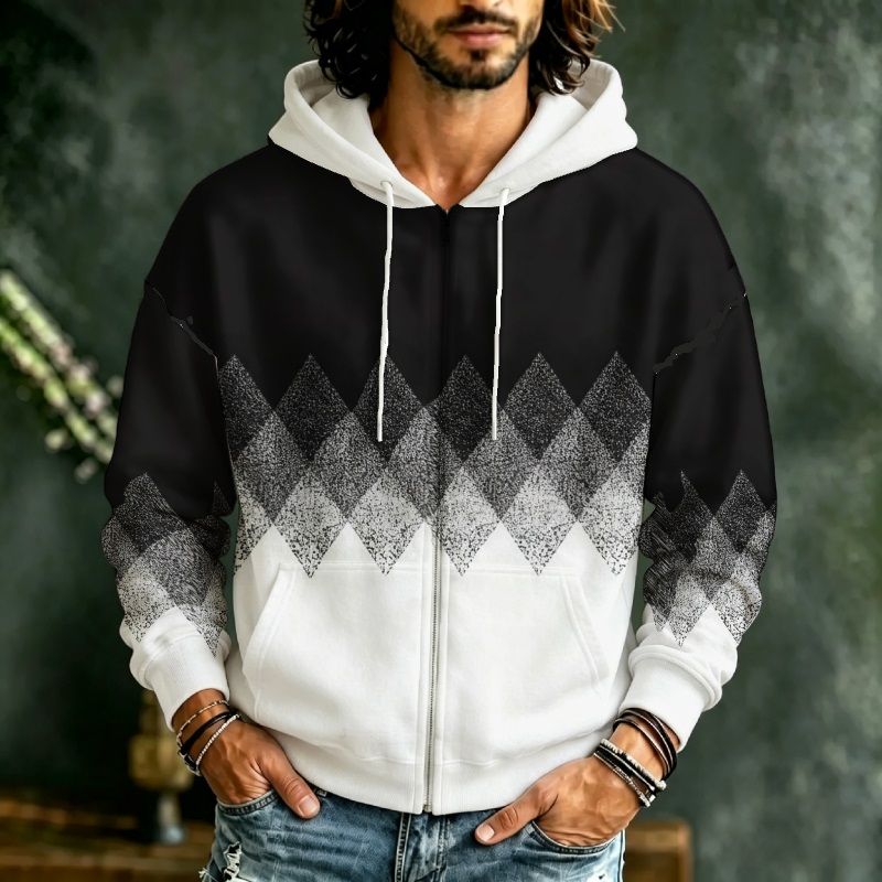 Men Zip Up Hoodie 3D Geometric - Street Fashion Definition recension och pris