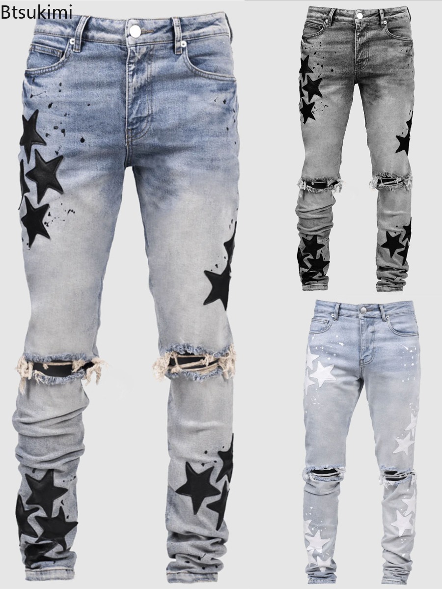 New Men Jeans Fashion Mid Wais - Street Fashion Style Male recension och pris