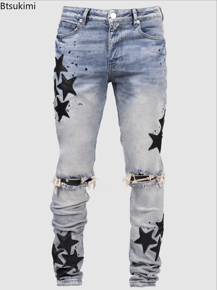 New Men Jeans Fashion Mid Wais - Street Fashion Style Male recension och pris