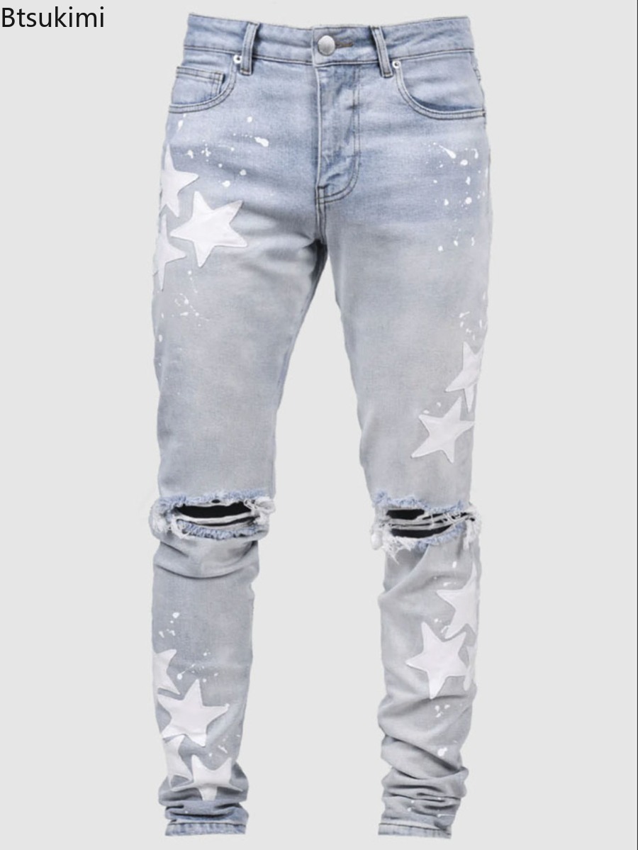 New Men Jeans Fashion Mid Wais - Street Fashion Style Male recension och pris